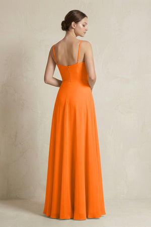 A - Line Ruffled Spaghetti Strap Chiffon Bridesmaid Dress in Cinnamon - KissProm Bridesmaid Dresses