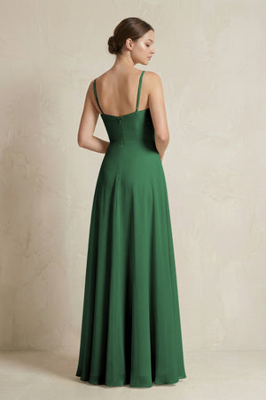 A - Line Ruffled Spaghetti Strap Chiffon Bridesmaid Dress in Dark Green - KissProm Bridesmaid Dresses