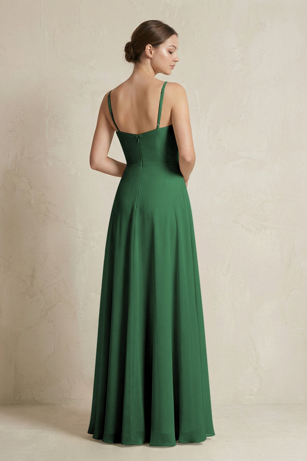 A - Line Ruffled Spaghetti Strap Chiffon Bridesmaid Dress in Dark Green - KissProm Bridesmaid Dresses