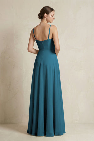A - Line Ruffled Spaghetti Strap Chiffon Bridesmaid Dress in Dark Teal - KissProm Bridesmaid Dresses