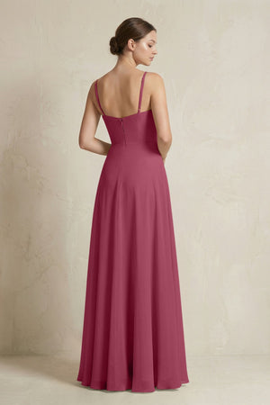 A - Line Ruffled Spaghetti Strap Chiffon Bridesmaid Dress in Desert Rose - KissProm Bridesmaid Dresses