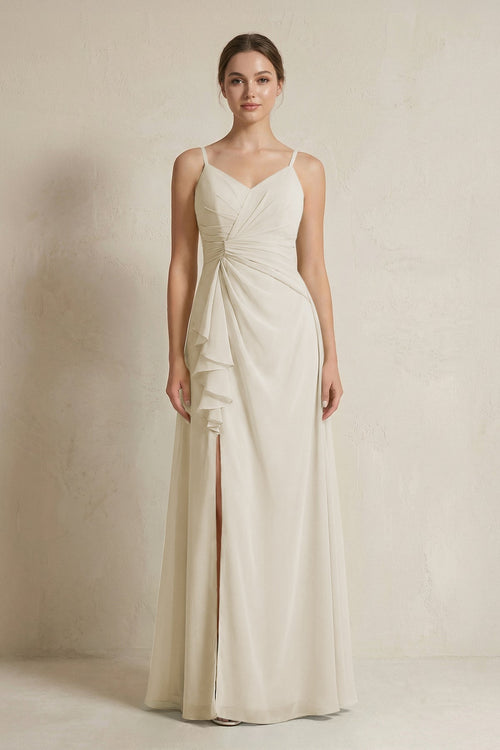 A-Line Ruffled Spaghetti Strap Chiffon Bridesmaid Dress in Dove Gray, Dove Gray / 18 A-Line Ruffled Spaghetti Strap Chiffon Bridesmaid Dress in Dove Gray, Dove Gray / 18