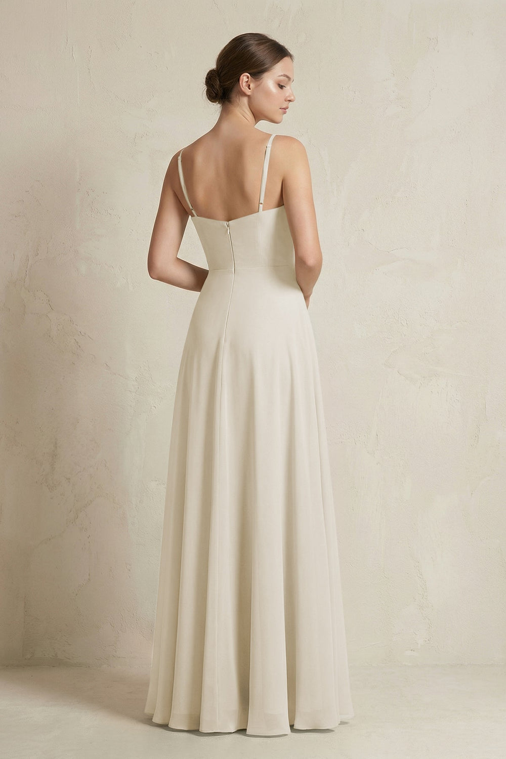 A - Line Ruffled Spaghetti Strap Chiffon Bridesmaid Dress in Dove Gray - KissProm Bridesmaid Dresses