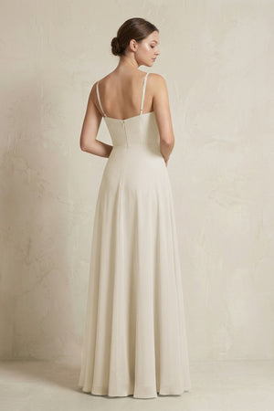 A - Line Ruffled Spaghetti Strap Chiffon Bridesmaid Dress in Dove Gray - KissProm Bridesmaid Dresses