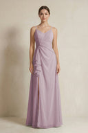 A - Line Ruffled Spaghetti Strap Chiffon Bridesmaid Dress in Dusk - KissProm Bridesmaid Dresses