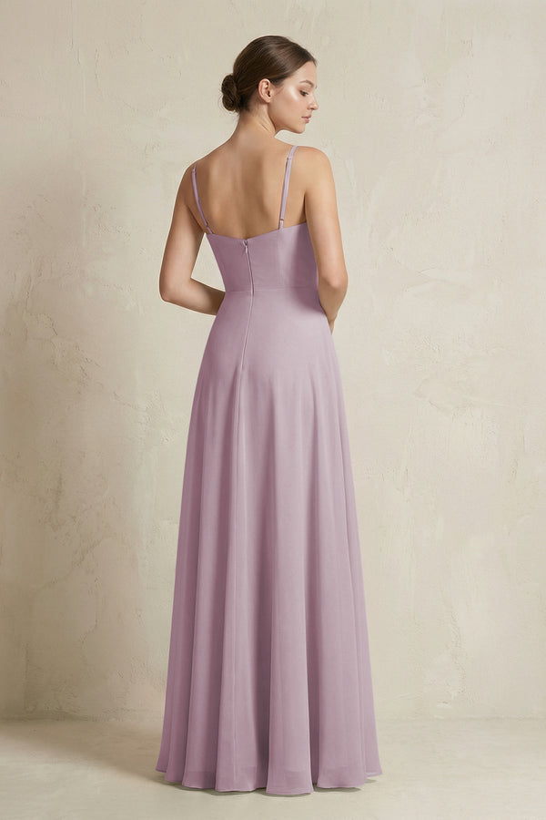 A - Line Ruffled Spaghetti Strap Chiffon Bridesmaid Dress in Dusk - KissProm Bridesmaid Dresses