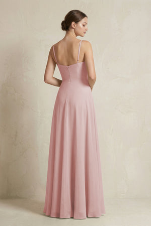A - Line Ruffled Spaghetti Strap Chiffon Bridesmaid Dress in Dusty Rose - KissProm Bridesmaid Dresses