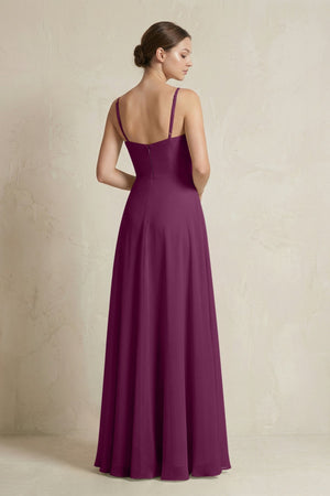 A - Line Ruffled Spaghetti Strap Chiffon Bridesmaid Dress in Fig - KissProm Bridesmaid Dresses