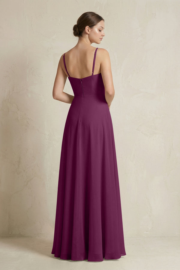 A - Line Ruffled Spaghetti Strap Chiffon Bridesmaid Dress in Fig - KissProm Bridesmaid Dresses