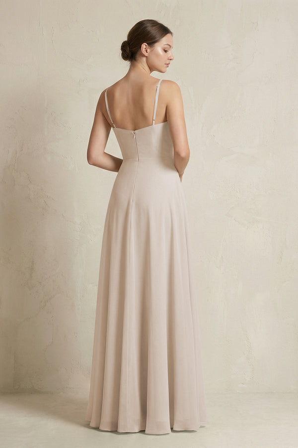 A - Line Ruffled Spaghetti Strap Chiffon Bridesmaid Dress in Frost - KissProm Bridesmaid Dresses