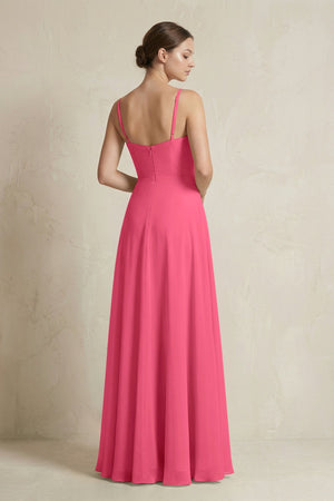A - Line Ruffled Spaghetti Strap Chiffon Bridesmaid Dress in Fuchsia - KissProm Bridesmaid Dresses