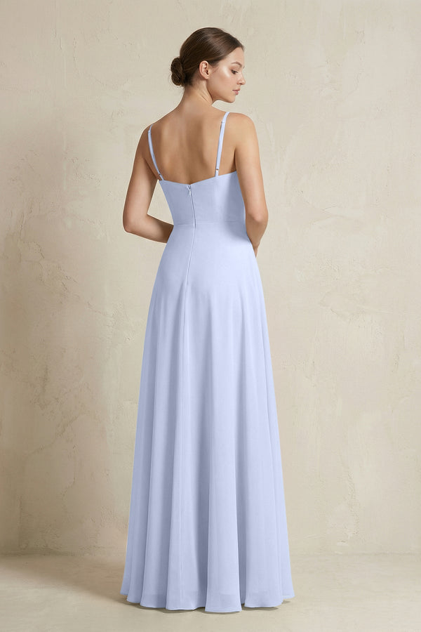 A - Line Ruffled Spaghetti Strap Chiffon Bridesmaid Dress in Ice - KissProm Bridesmaid Dresses