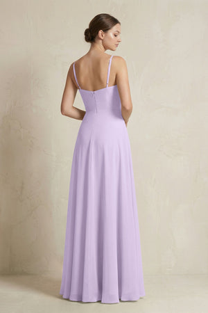 A - Line Ruffled Spaghetti Strap Chiffon Bridesmaid Dress in Lavender - KissProm Bridesmaid Dresses