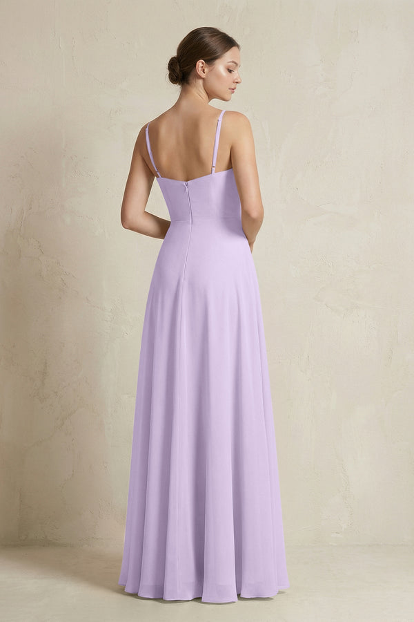 A - Line Ruffled Spaghetti Strap Chiffon Bridesmaid Dress in Lavender - KissProm Bridesmaid Dresses