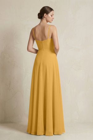 A - Line Ruffled Spaghetti Strap Chiffon Bridesmaid Dress in Marigold - KissProm Bridesmaid Dresses
