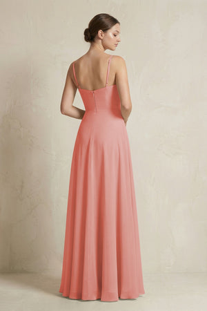 A - Line Ruffled Spaghetti Strap Chiffon Bridesmaid Dress in Mulberry - KissProm Bridesmaid Dresses