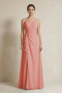 A - Line Ruffled Spaghetti Strap Chiffon Bridesmaid Dress in Mulberry - KissProm Bridesmaid Dresses