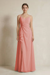 A - Line Ruffled Spaghetti Strap Chiffon Bridesmaid Dress in Mulberry - KissProm Bridesmaid Dresses