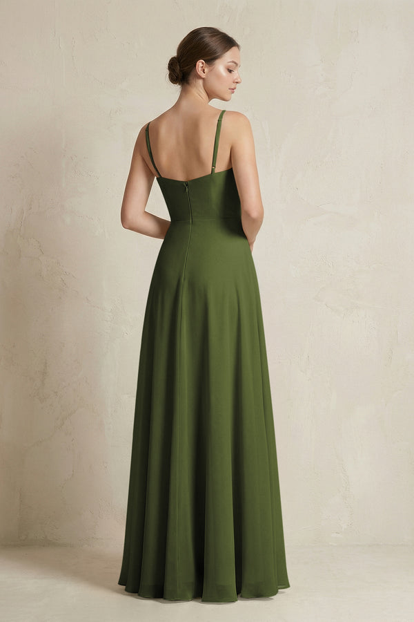 spaghetti strap chiffon bridesmaid dress Kali Affordable Spaghetti Straps Sleeveless Long Chiffon Bridesmaid Dresses, Eucalyptus