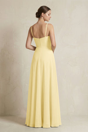 A - Line Ruffled Spaghetti Strap Chiffon Bridesmaid Dress in Pastel Yellow - KissProm Bridesmaid Dresses