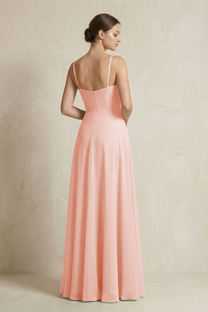 A - Line Ruffled Spaghetti Strap Chiffon Bridesmaid Dress in Rose Petal - KissProm Bridesmaid Dresses