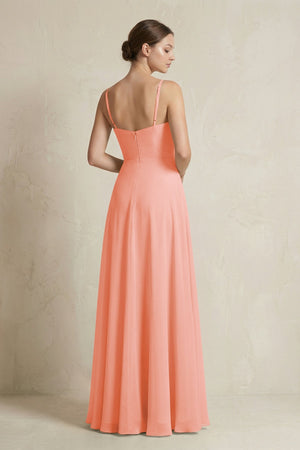 A - Line Ruffled Spaghetti Strap Chiffon Bridesmaid Dress in Rosette - KissProm Bridesmaid Dresses