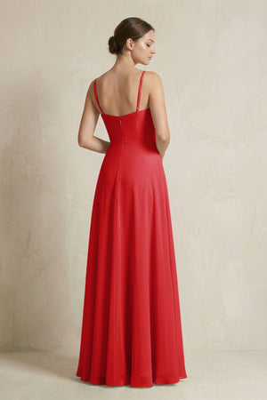 A - Line Ruffled Spaghetti Strap Chiffon Bridesmaid Dress in Ruby Red - KissProm Bridesmaid Dresses