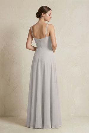 A - Line Ruffled Spaghetti Strap Chiffon Bridesmaid Dress in Silver - KissProm Bridesmaid Dresses