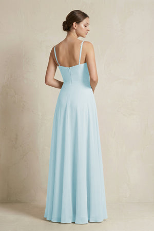 A - Line Ruffled Spaghetti Strap Chiffon Bridesmaid Dress in Sky Blue - KissProm Bridesmaid Dresses