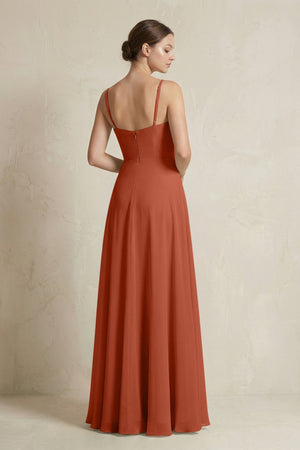 A - Line Ruffled Spaghetti Strap Chiffon Bridesmaid Dress in Spice - KissProm Bridesmaid Dresses