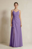 A - Line Ruffled Spaghetti Strap Chiffon Bridesmaid Dress in Tahiti - KissProm Bridesmaid Dresses