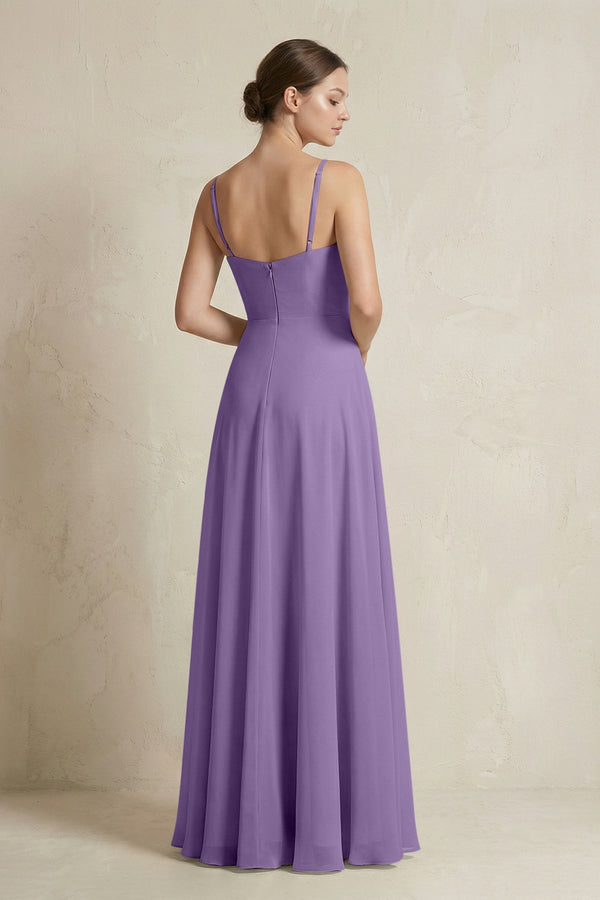 A-Line Ruffled Spaghetti Strap Chiffon Bridesmaid Dress in Tahiti, Tahiti / 0