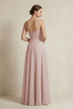 A - Line Ruffled Spaghetti Strap Chiffon Bridesmaid Dress in Toffee - KissProm Bridesmaid Dresses