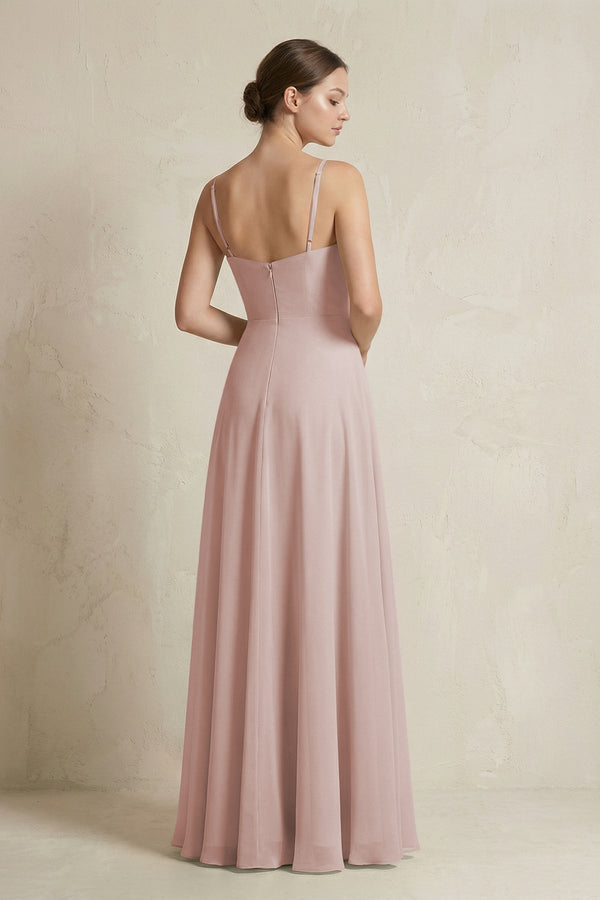 A - Line Ruffled Spaghetti Strap Chiffon Bridesmaid Dress in Toffee - KissProm Bridesmaid Dresses