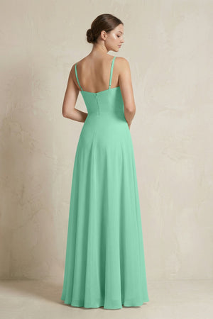 A - Line Ruffled Spaghetti Strap Chiffon Bridesmaid Dress in Turquoise - KissProm Bridesmaid Dresses
