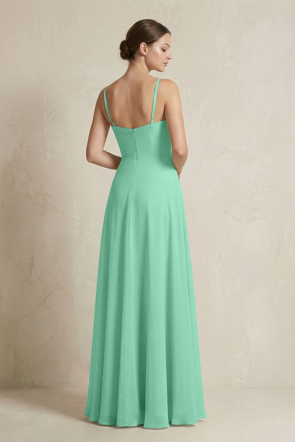 A - Line Ruffled Spaghetti Strap Chiffon Bridesmaid Dress in Turquoise - KissProm Bridesmaid Dresses