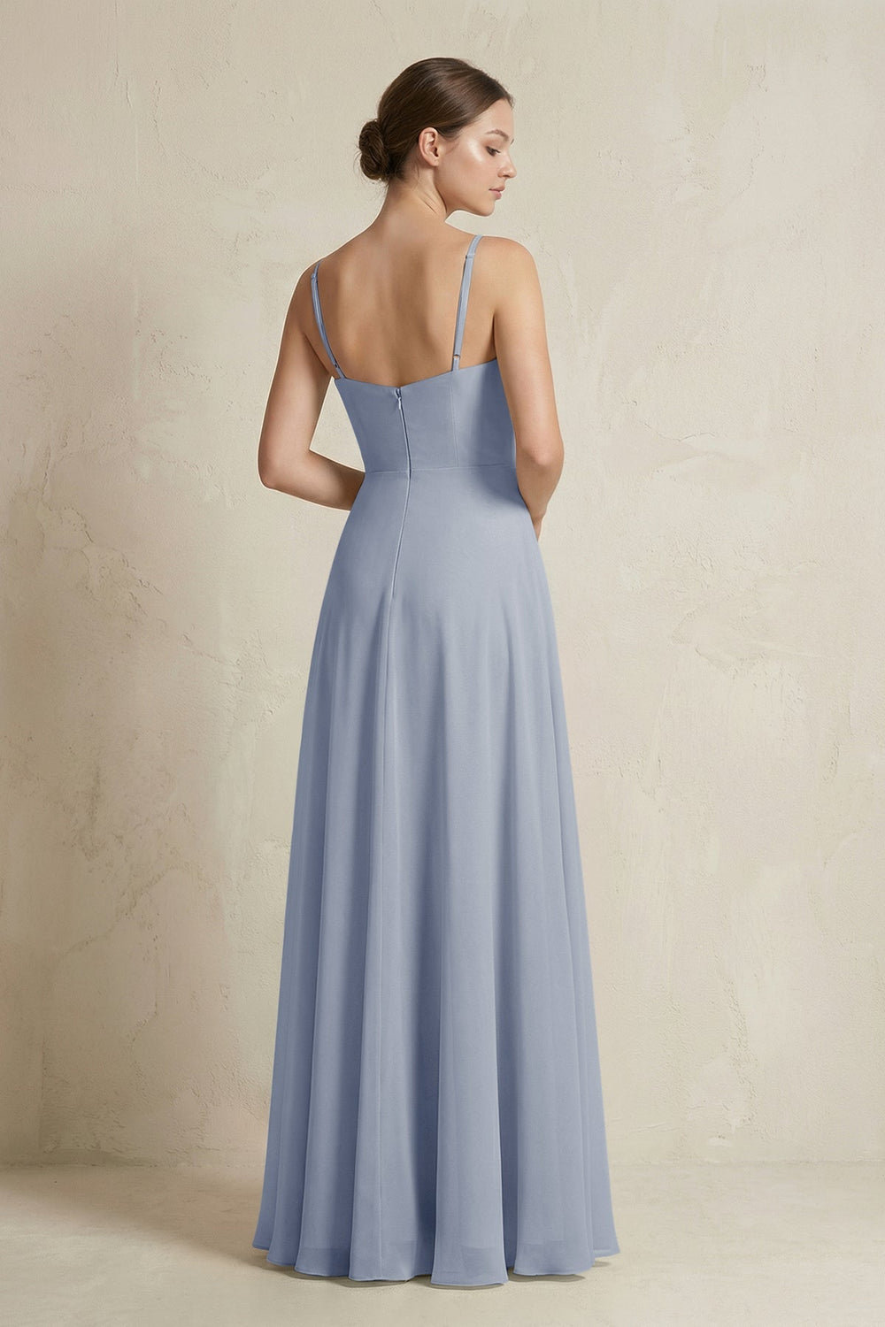 A - Line Ruffled Spaghetti Strap Chiffon Bridesmaid Dress in Twilight - KissProm Bridesmaid Dresses