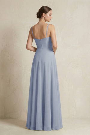 A - Line Ruffled Spaghetti Strap Chiffon Bridesmaid Dress in Twilight - KissProm Bridesmaid Dresses