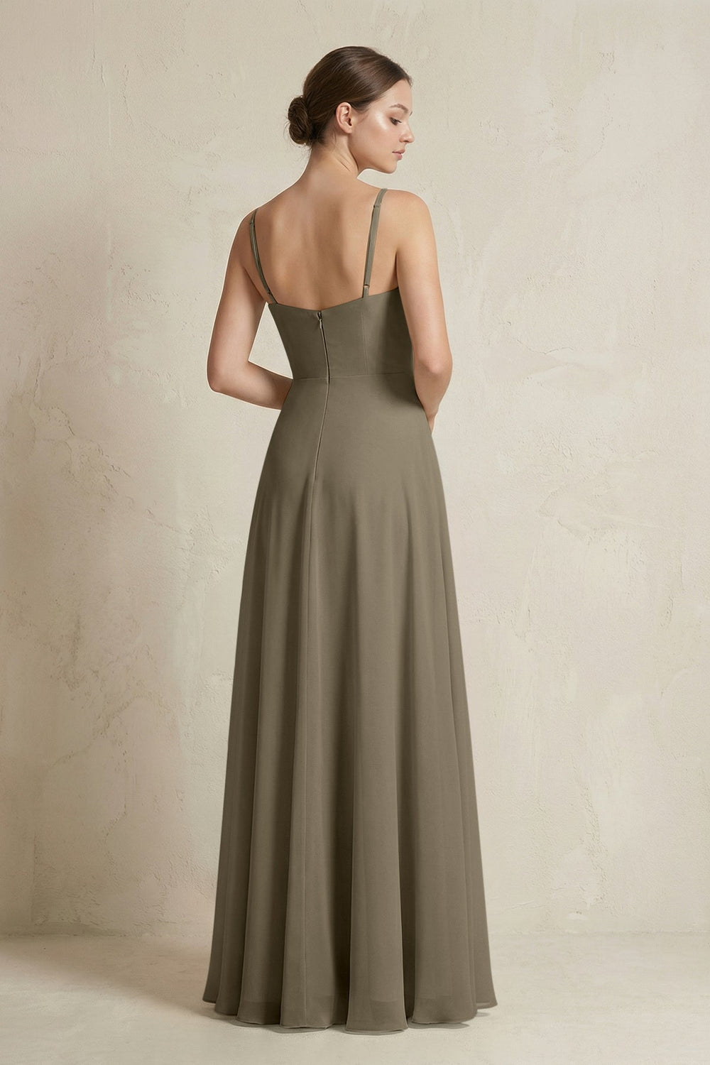 A - Line Ruffled Spaghetti Strap Chiffon Bridesmaid Dress in Willow Green - KissProm Bridesmaid Dresses