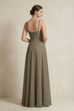 A - Line Ruffled Spaghetti Strap Chiffon Bridesmaid Dress in Willow Green - KissProm Bridesmaid Dresses