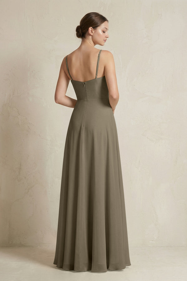 A - Line Ruffled Spaghetti Strap Chiffon Bridesmaid Dress in Willow Green - KissProm Bridesmaid Dresses