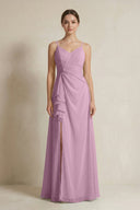 A - Line Ruffled Spaghetti Strap Chiffon Bridesmaid Dress in Wisteria - KissProm Bridesmaid Dresses