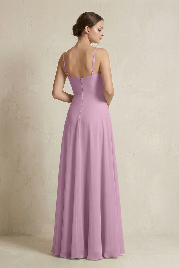 A - Line Ruffled Spaghetti Strap Chiffon Bridesmaid Dress in Wisteria - KissProm Bridesmaid Dresses