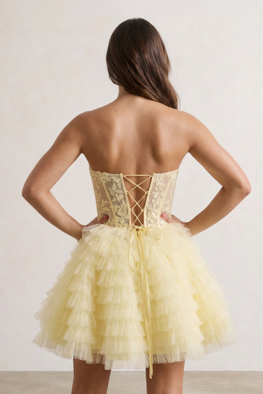 A-Line Ruffled Yellow Strapless Corset Short Homecoming Dress - KissProm