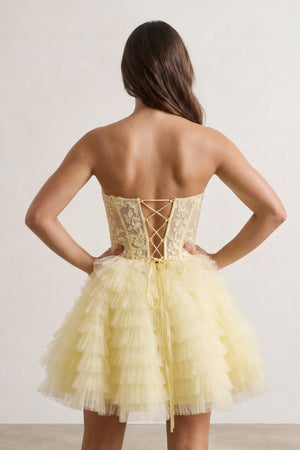 A-Line Ruffled Yellow Strapless Corset Short Homecoming Dress - KissProm