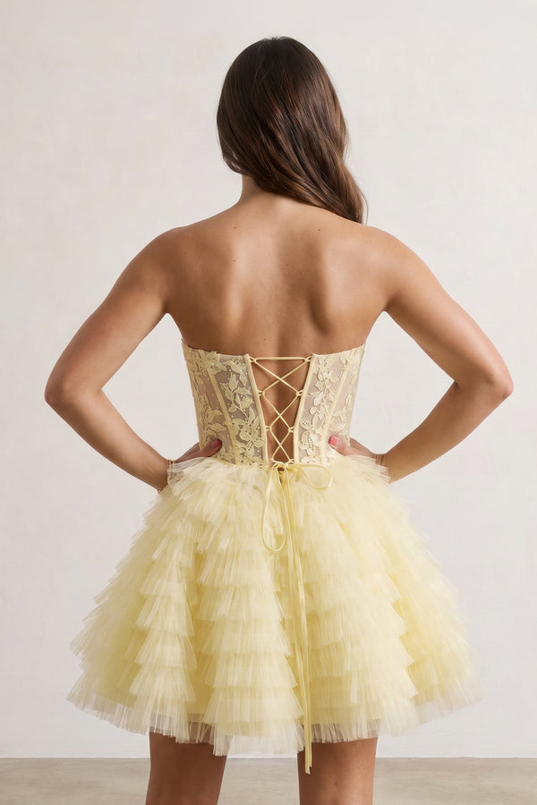 A-Line Ruffled Yellow Strapless Corset Short Homecoming Dress - KissProm