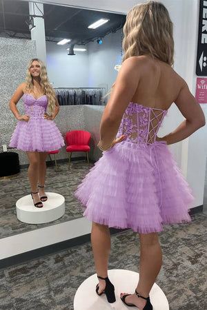 A-Line Ruffled Yellow Strapless Corset Short Homecoming Dress - KissProm