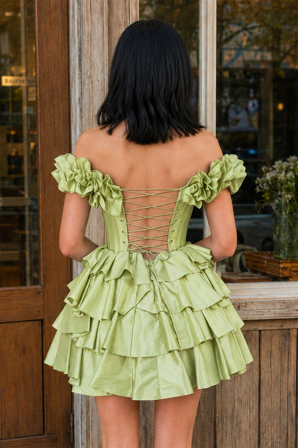 drop waist hoco dress Ava Presley Ruffle 29211 ensuring a comfortable yet flattering fit all night long KissProm A-Line Off-the-Shoulder Corset Ruffle