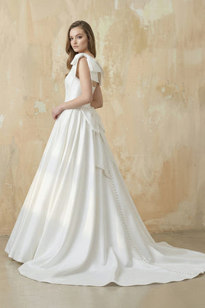 A-Line Satin Ball Gown with Bow in White – Dress by KissProm | Available at KissProm