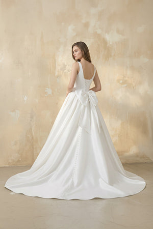 A-Line Satin Ball Gown with Bow in White – Dress by KissProm | Available at KissProm